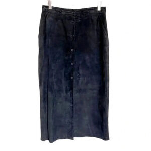 Vintage Toffs 14/30 black suede front‎ full button skirt with side pockets Retro